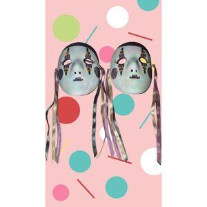 Unique Artist Signed 7" Vintage Mardi Gras Louisiana Ceramic Mask Set (2)